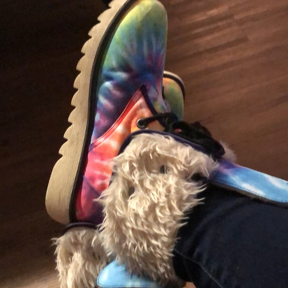 Tye dye fur boots